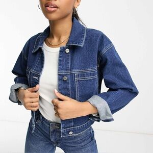 Abercrombie & Fitch cropped denim jacket in dark blue, small
